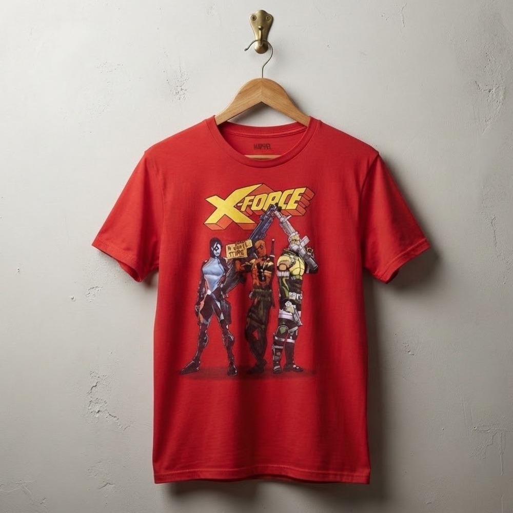 Marvel X-Force T Shirt XL Red Deadpool Cable Domino Graphic Tee Short Sleeve
